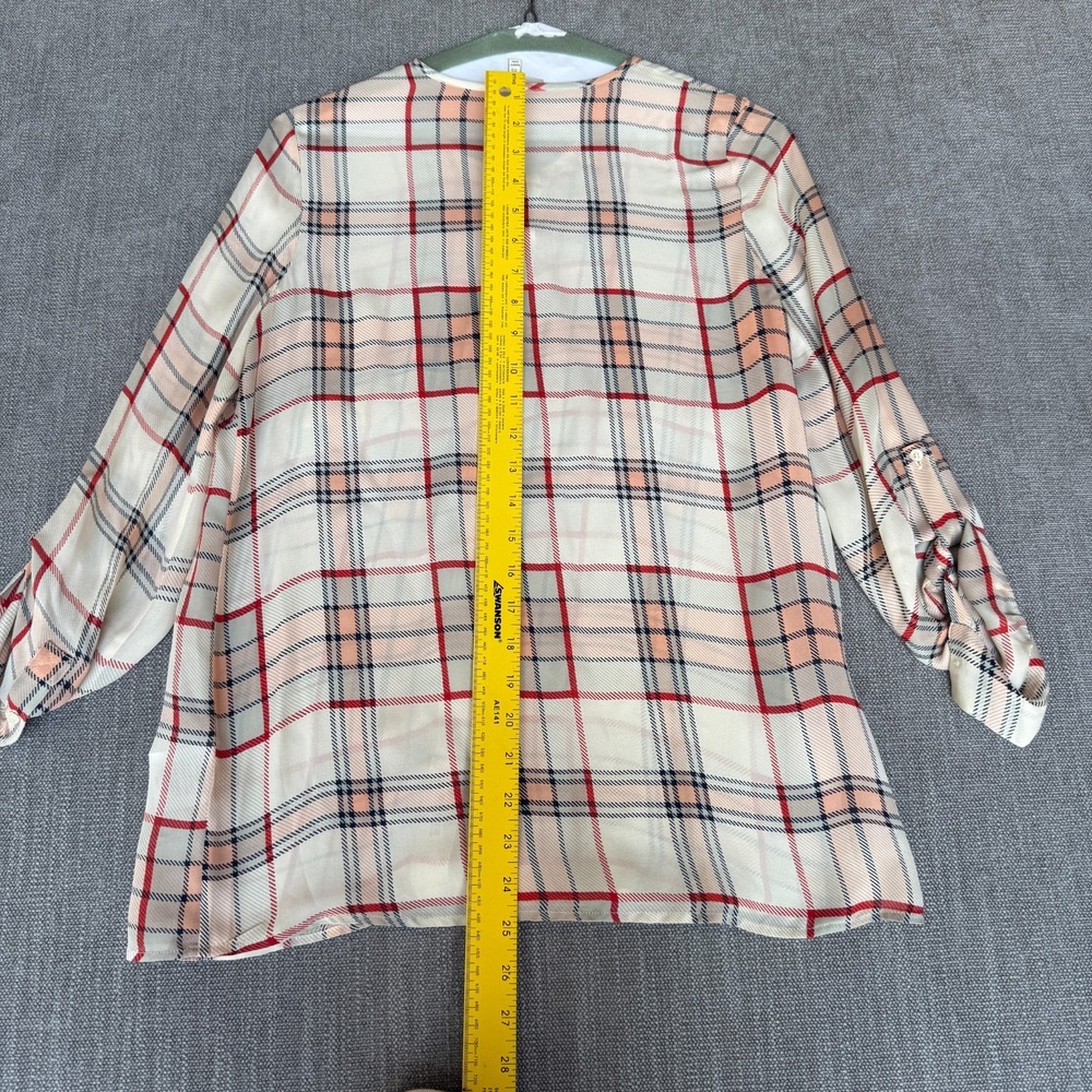 Joie Shirt Womens XS Beige Plaid Silk Roll Tab Sleeve Lightweight Button Front - Picture 3 of 8